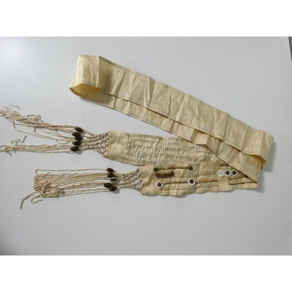 Collection XIIX 100% Silk Beaded Belt Tasseled Boho 2.75" x 62" Cream Brown